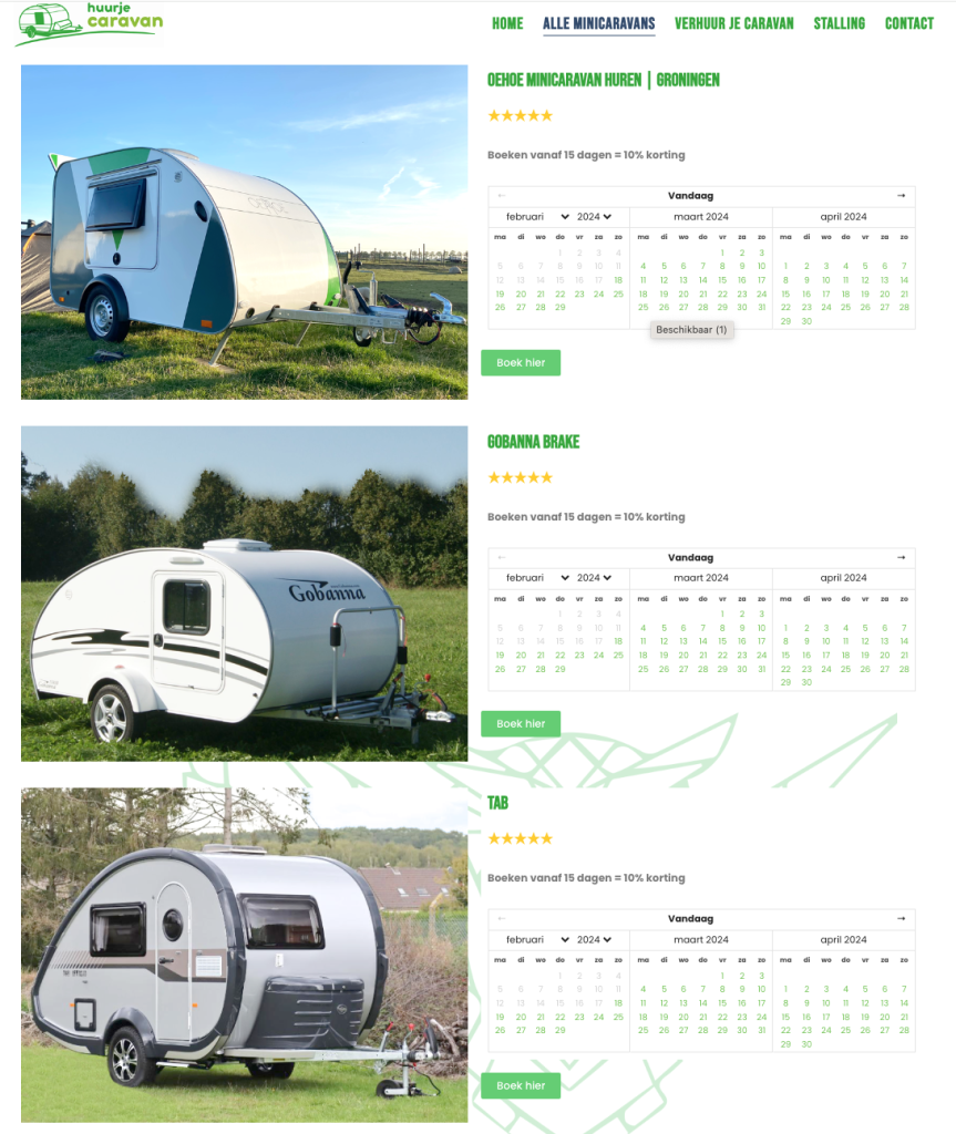Schermafbeelding van de website van Huur je caravan, deel 2
